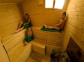 Možnost využití sauny s ochlazovací kádí