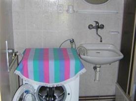 Koupelna se sprchovým koutem a pračkou