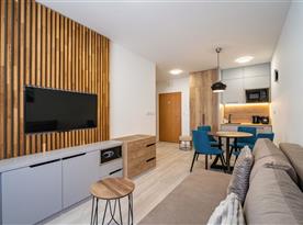 Apartmán De luxe Family & Busines - obývací pokoj s jídelním a kuchyňským koutem